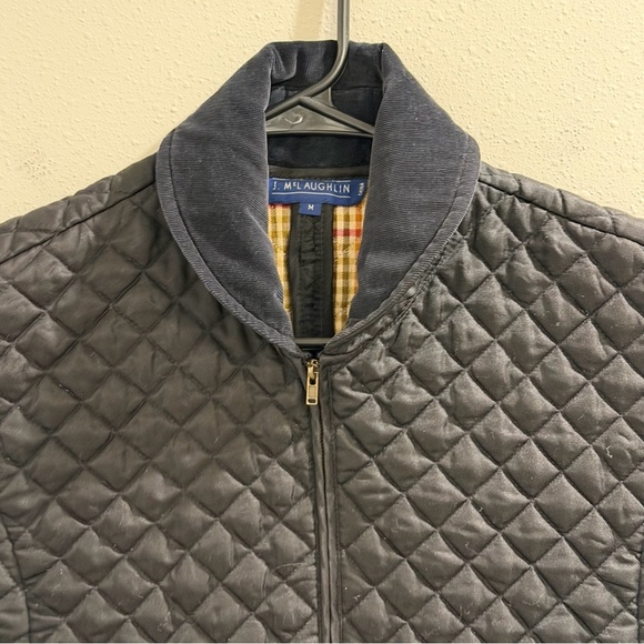 J. McLaughlin Size Medium Black Puffer Vest Cotton Plaid Lined Corduroy Collar - Picture 5 of 5